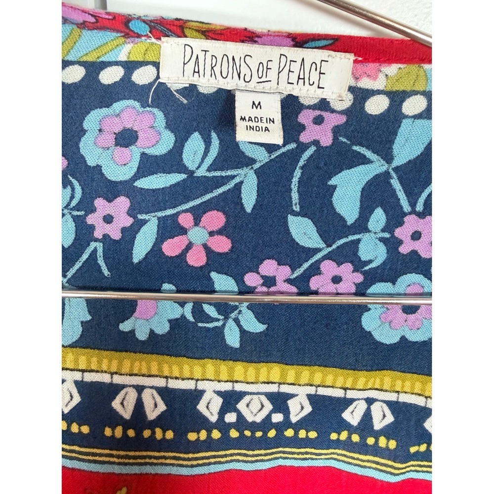 Patrons of Peace Red Floral Tie Front Crop Top Boho Mixed Print Blouse Medium - Picture 4 of 6